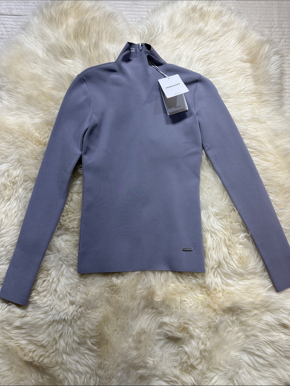 Salvatore Ferragamo Lavender Gray Long-Sleeve Mock Neck Top